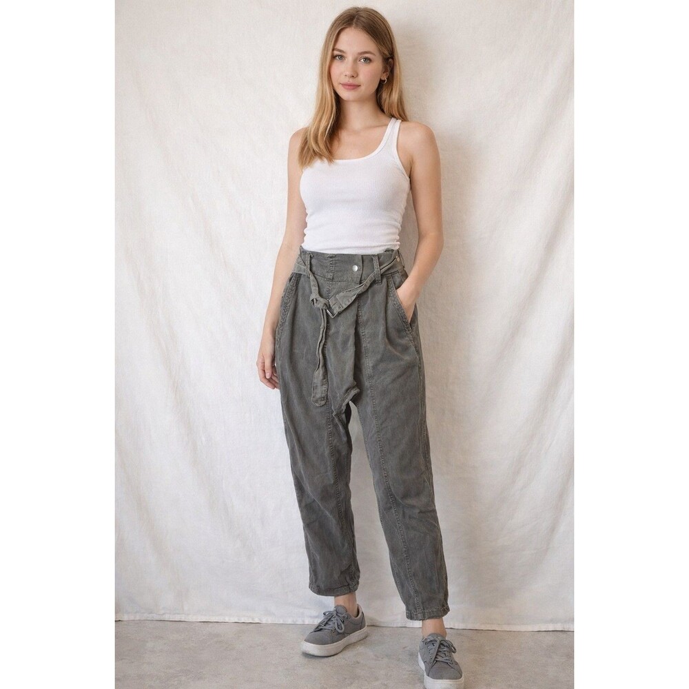 ZARA Women's High Waisted Utility Cargo Tapered Gray Pants Size XS